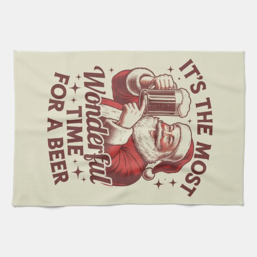 Het is de mooiste tijd voor een bierkerstman theedoek (Horizontaal)