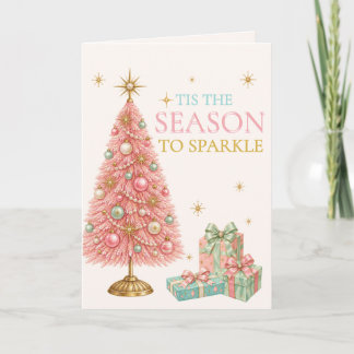 Het is de Tijd om te Fonkel Roze Retro Kerstmis Kaart