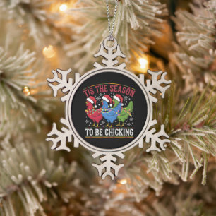 Het Is De Tijd Om Te Kippen Kerst Kip Western Tin Sneeuwvlok Ornament