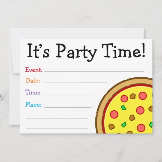 Het is de tijd van de Partij! Illustratie: Pizza B Kaart (Voorkant)