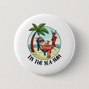 Het Is De Zee-zon Kerstman Strand Zomer Kerstmis Ronde Button 5,7 Cm