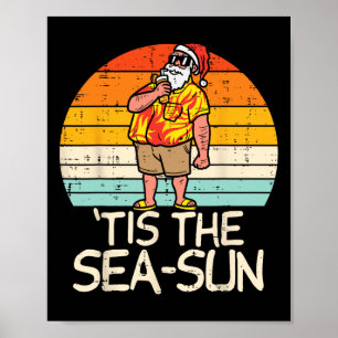 Het is de zee zon Santa zonsondergang Retro Kerstm Poster