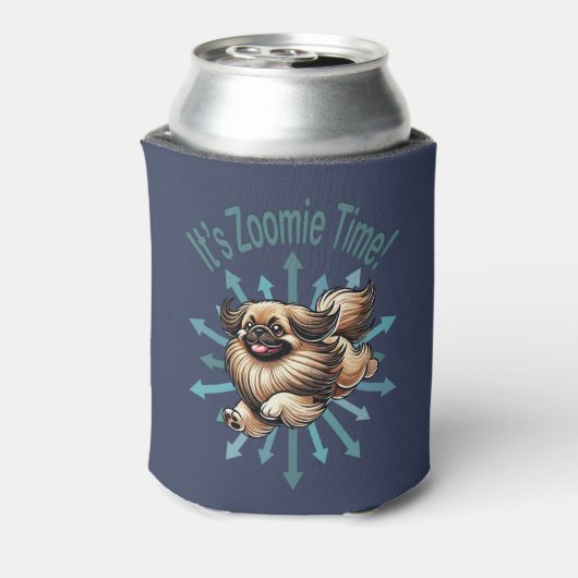 Het is de Zoomie Time Pekingees Blikjeskoeler (Blikje Achterkant)