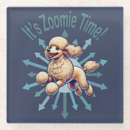 Het is de Zoomie Time Poodle Glazen Onderzetter (Voorkant)