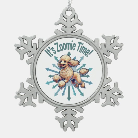 Het is de Zoomie Time Poodle Tin Sneeuwvlok Ornament (Voorkant)