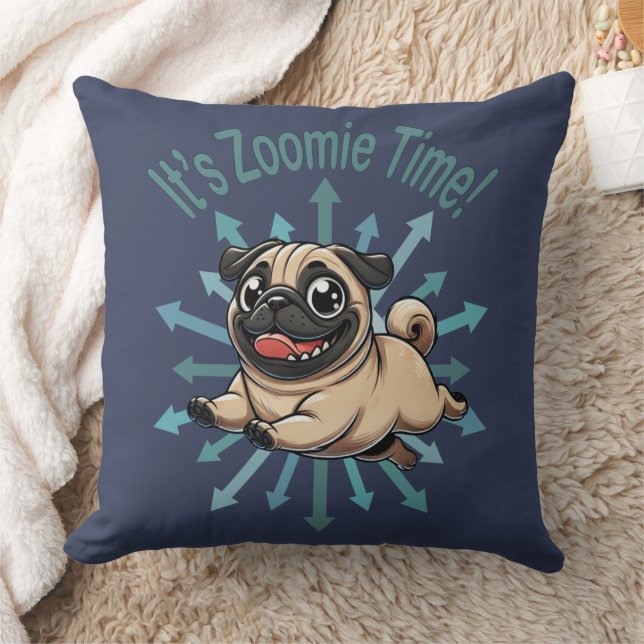 Het is de Zoomie Time Pug Kussen (Deken)