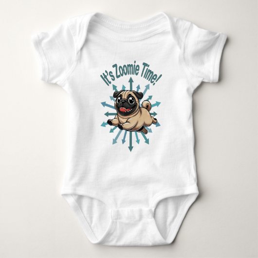 Het is de Zoomie Time Pug Romper (Voorkant)