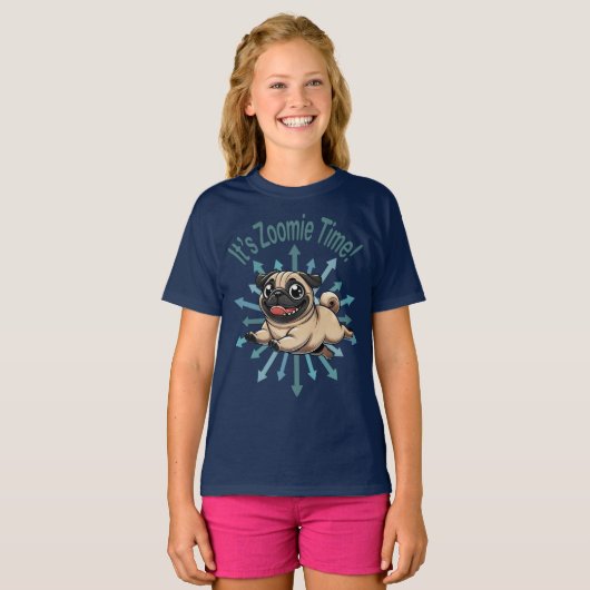 Het is de Zoomie Time Pug T-shirt (Voorkant volledig)