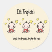 Het is drieling!, Eigen tekst, Aangepaste drieling Ronde Sticker (Voorkant)