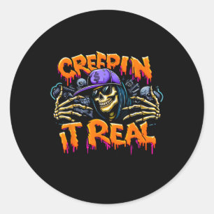 Het is echte Halloween hiphop skelet drug graffiti Ronde Sticker