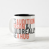 Het is een auditieseizoen en ik kan echt een knuff tweekleurige koffiemok (Voorkant links)