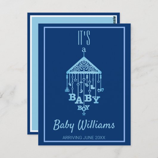 Het is een 'Baby Boy Blue Zwangerschap' aankondigi Briefkaart (Voorkant / Achterkant)