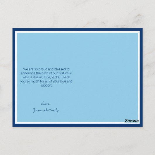 Het is een 'Baby Boy Blue Zwangerschap' aankondigi Briefkaart (Achterkant)