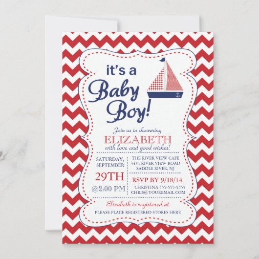 Het is een Baby Boy Sailboot Nautical Baby shower Kaart (Voorkant)