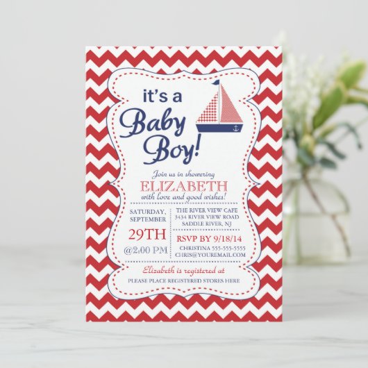 Het is een Baby Boy Sailboot Nautical Baby shower Kaart (Staand voorkant)