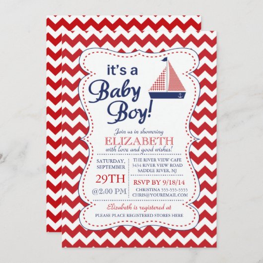 Het is een Baby Boy Sailboot Nautical Baby shower Kaart (Voorkant / Achterkant)