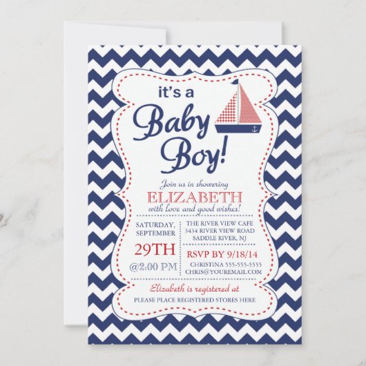 Het is een Baby Boy Sailboot Nautical Baby shower Kaart (Voorkant)