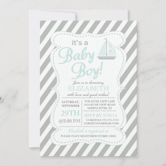 Het is een Baby Boy Sailboot Nautical Baby shower Kaart (Voorkant)