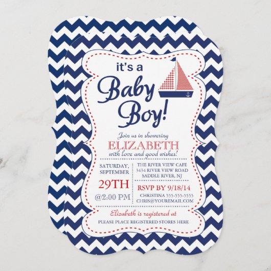 Het is een Baby Boy Sailboot Nautical Baby shower Kaart (Voorkant / Achterkant)