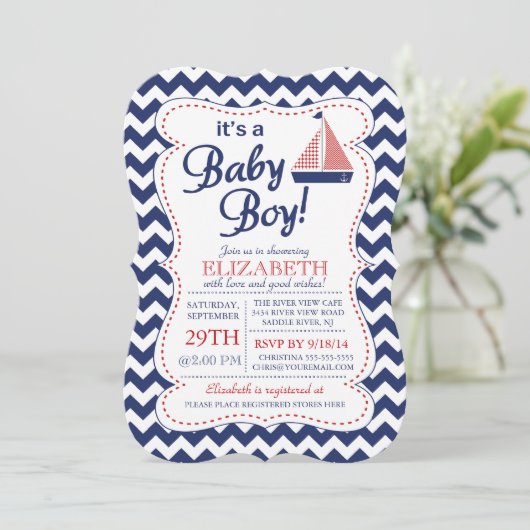 Het is een Baby Boy Sailboot Nautical Baby shower Kaart (Staand voorkant)