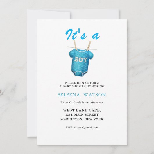 Het is een Baby Boy Shower uitnodiging (Voorkant)