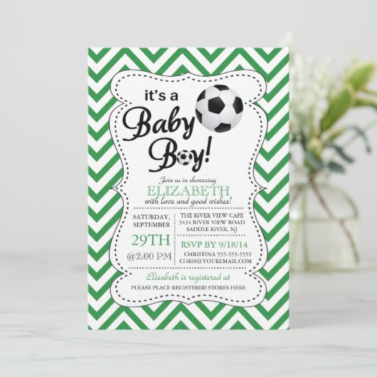Het is een Baby Boy Soccer Baby shower Kaart (Staand voorkant)
