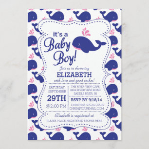 Het is een Baby Boy Whale Nautical Baby shower Kaart