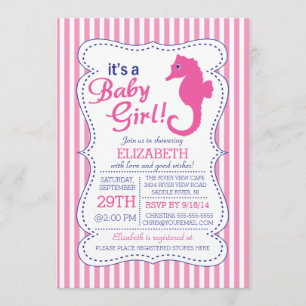Het is een Baby Girl Seahorse Nautical Baby shower Kaart