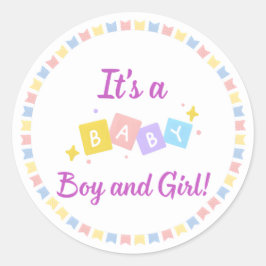 Het is een baby jongen en meisje tweeling ronde sticker