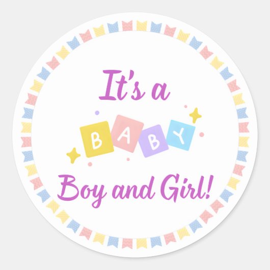 Het is een baby jongen en meisje tweeling ronde sticker (Voorkant)