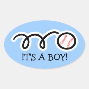 Het is een baby jongen   Grote ovale honkbal stick Ovale Sticker