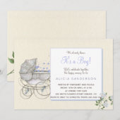 Het is een baby koets douchefeest voor jongens kaart (Voorkant / Achterkant)