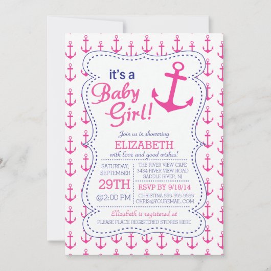 Het is een baby meisje anker nautisch Baby shower Kaart (Voorkant)