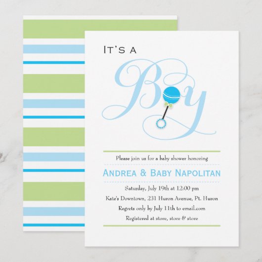 Het is een Baby Rattle  | BABY SHOWER Kaart (Voorkant / Achterkant)