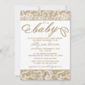 Het is een Baby. Rustic Kraft & White Lace Baby sh Kaart (Voorkant)