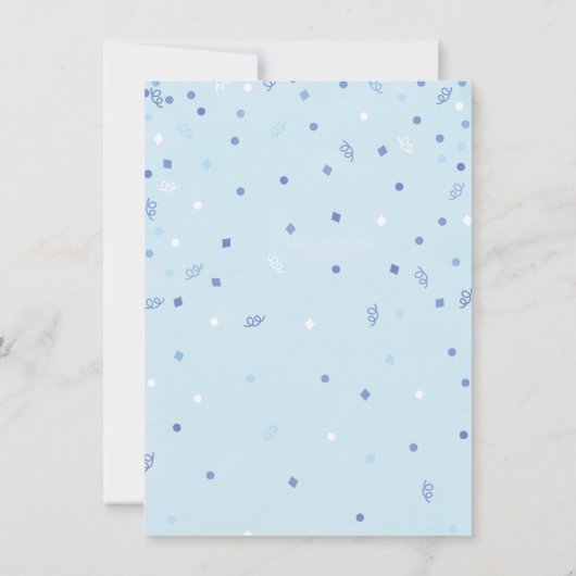 Het is een Baby shower Blue Balloons en Confetti. Kaart (Achterkant)