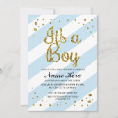 Het is een Baby shower Blue Stripe Gold Invite. Kaart (Voorkant)