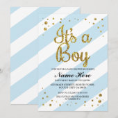 Het is een Baby shower Blue Stripe Gold Invite. Kaart (Voorkant / Achterkant)