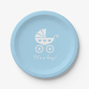 Het is een baby shower bord van een jongen met een