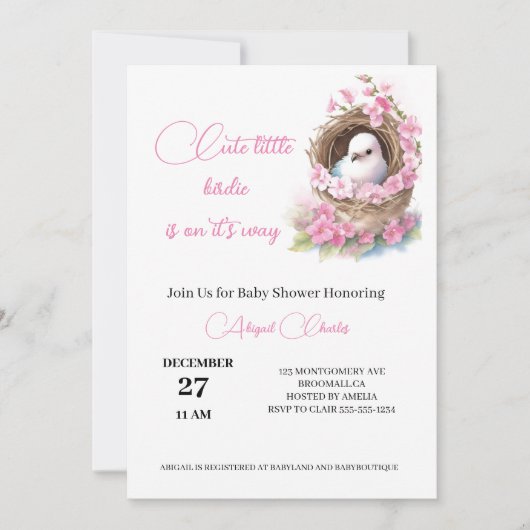 Het is een baby shower kaart van een meisje met bl (Voorkant)