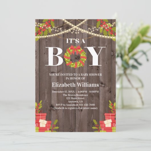 Het is een Baby shower met een knuppige kerstmis. Kaart (Staand voorkant)