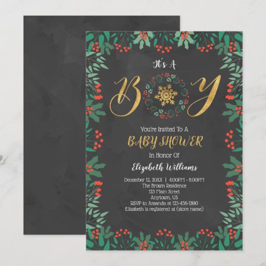 Het is een Baby shower met kerst-kerst. Kaart (Voorkant / Achterkant)