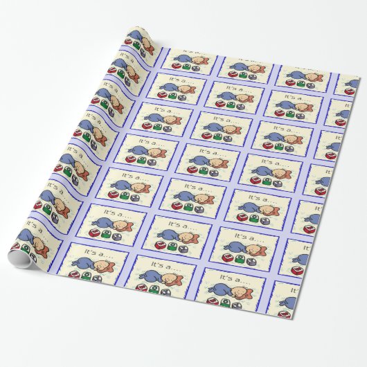 Het is een Baby shower-pakpapier Cadeaupapier (Uitgerold)
