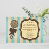 Het is een Baby shower  Rattle Blue Stripes Kaart (Staand voorkant)