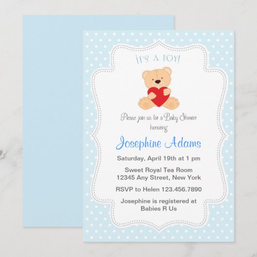 Het is een Baby shower-uitnodiging blauw Kaart (Voorkant / Achterkant)