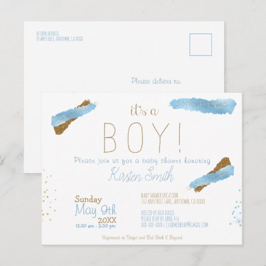 Het is een Baby shower-uitnodiging. Briefkaart (Voorkant / Achterkant)