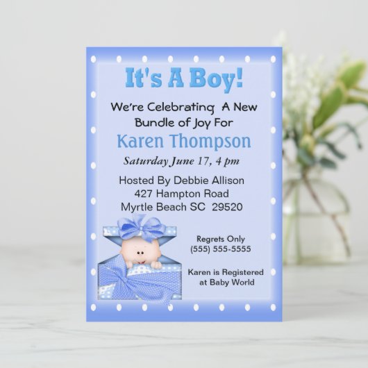 Het is een Baby shower-uitnodiging. Kaart (Staand voorkant)