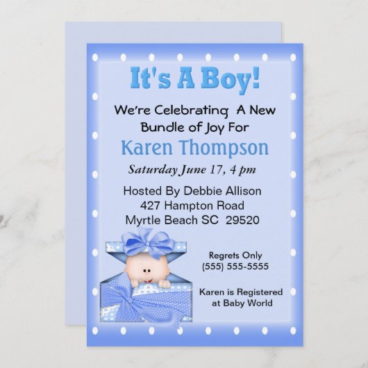 Het is een Baby shower-uitnodiging. Kaart (Voorkant / Achterkant)