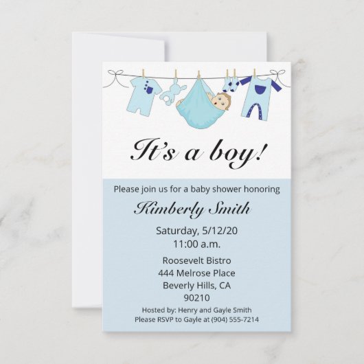 Het is een baby shower-uitnodiging voor een jongen aankondiging (Voorkant)