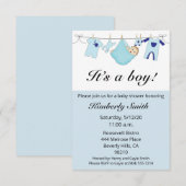 Het is een baby shower-uitnodiging voor een jongen aankondiging (Voorkant / Achterkant)